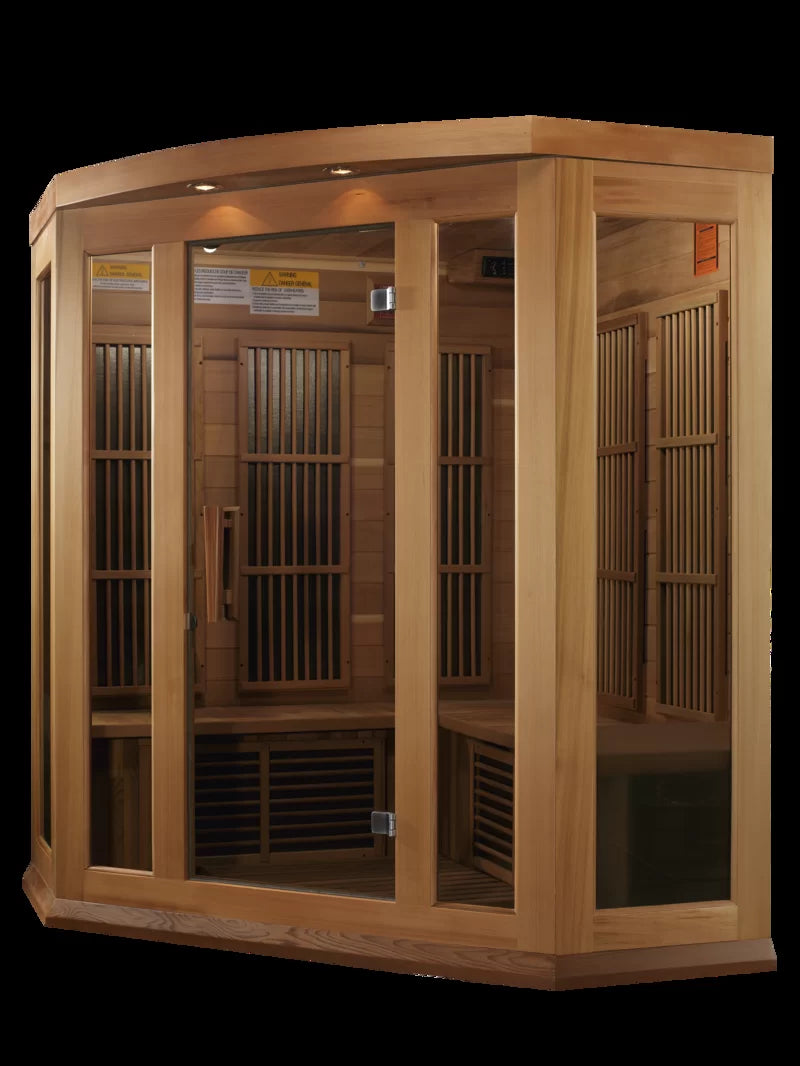 Dynamic 3-Person Canadian red cedar infrared sauna with Carbon Energy Efficient FAR heating panels
