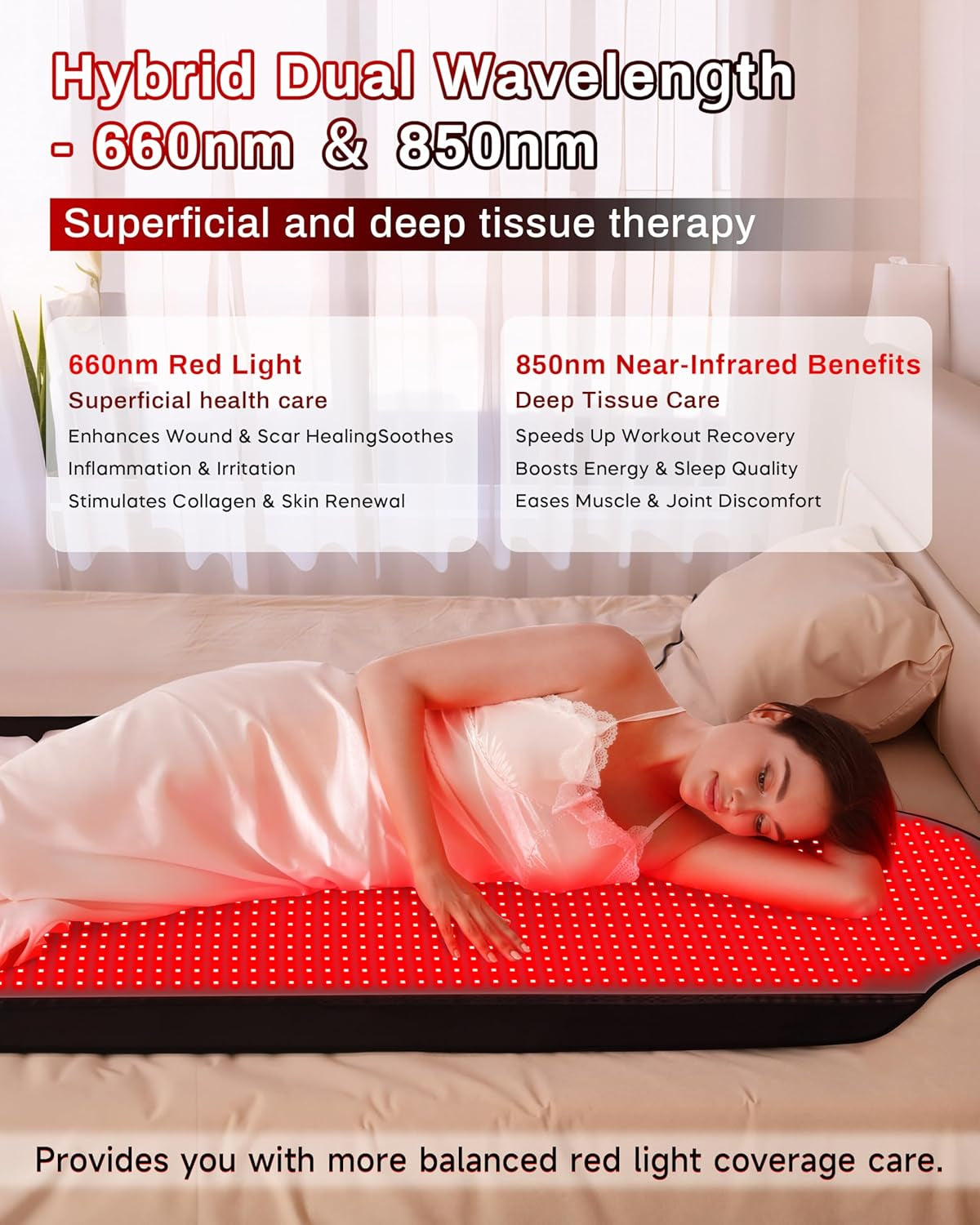 TPU red light mat with 3 therapy modes — constant 10Hz pulse and 40Hz pulse