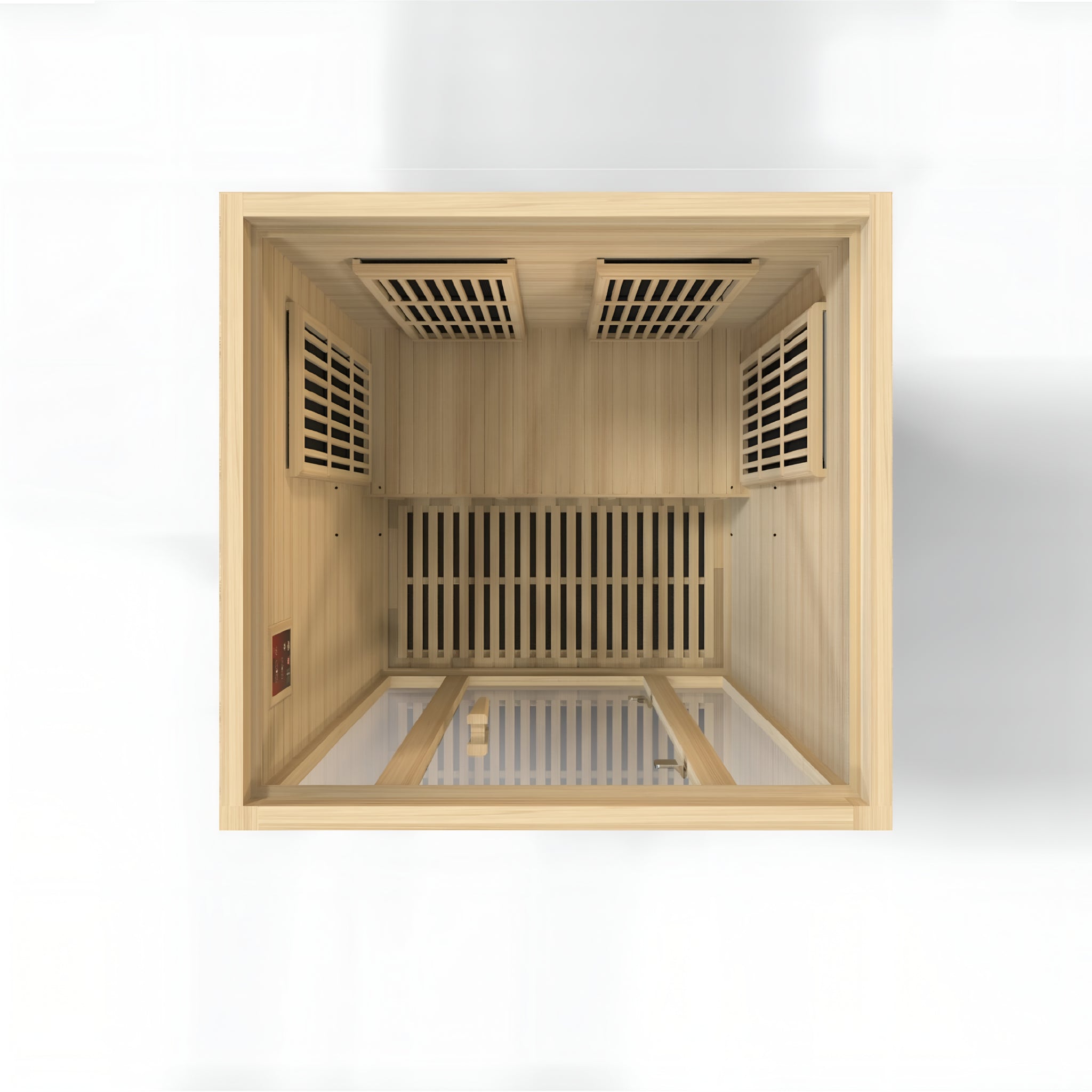 Maxxus Seattle infrared sauna alternate angle showing premium hemlock wood construction