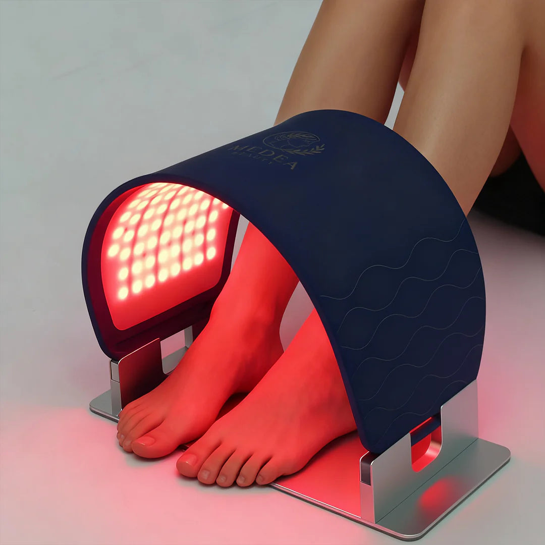 Athena LED therapy panel mounted on adjustable stand for hands-free use