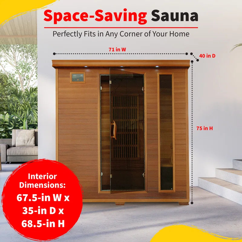 Klondike 4-Person infrared sauna interior — spacious cedar bench seating for family use