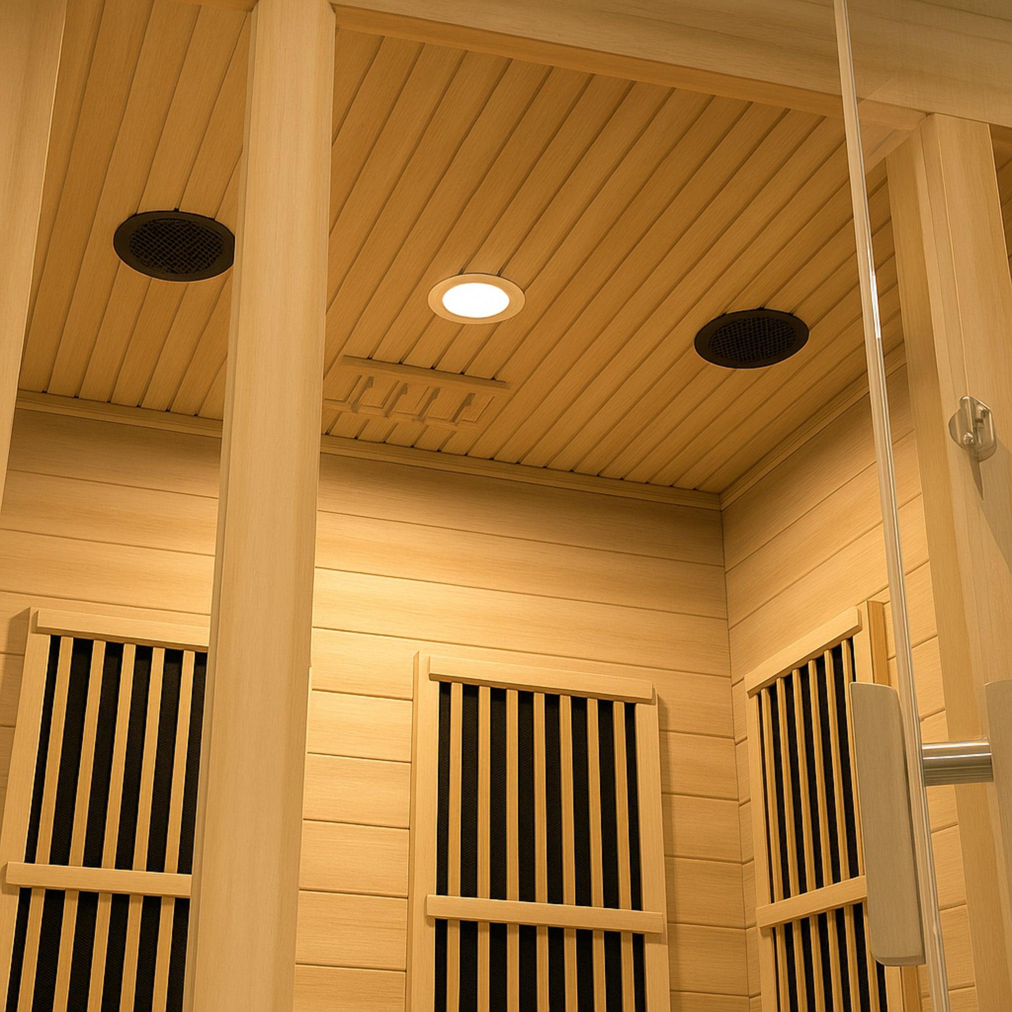 Maxxus Seattle infrared sauna inside view highlighting low-EMF carbon heating panels