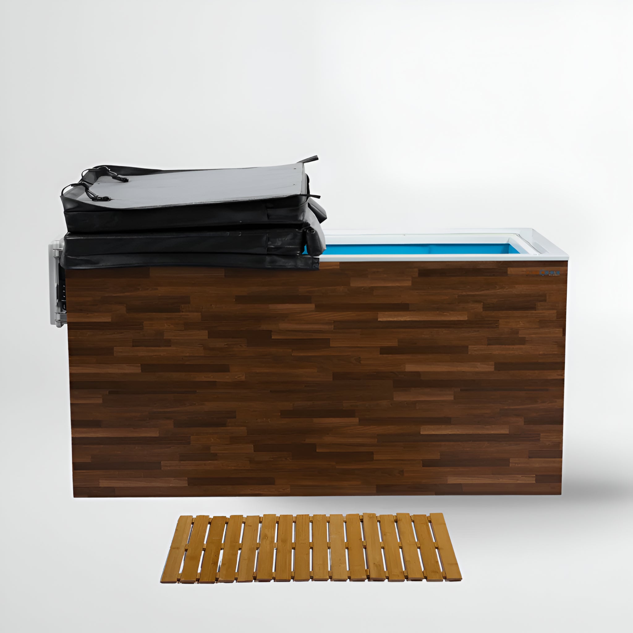 All-In-One cold plunge with Saunaskin finish and hard top insulated cover