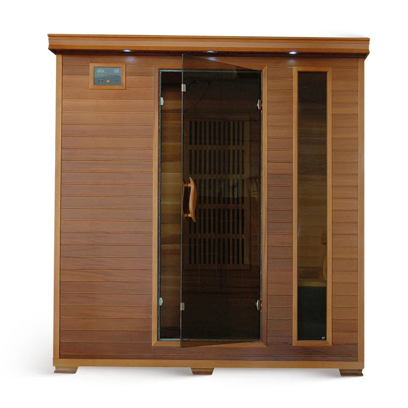 Klondike 4-Person Canadian red cedar infrared sauna with 9 low-EMF carbon heaters