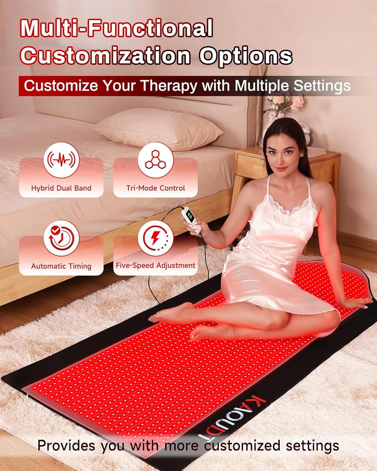 TPU red light therapy mat with included goggles smart controller and pouch
