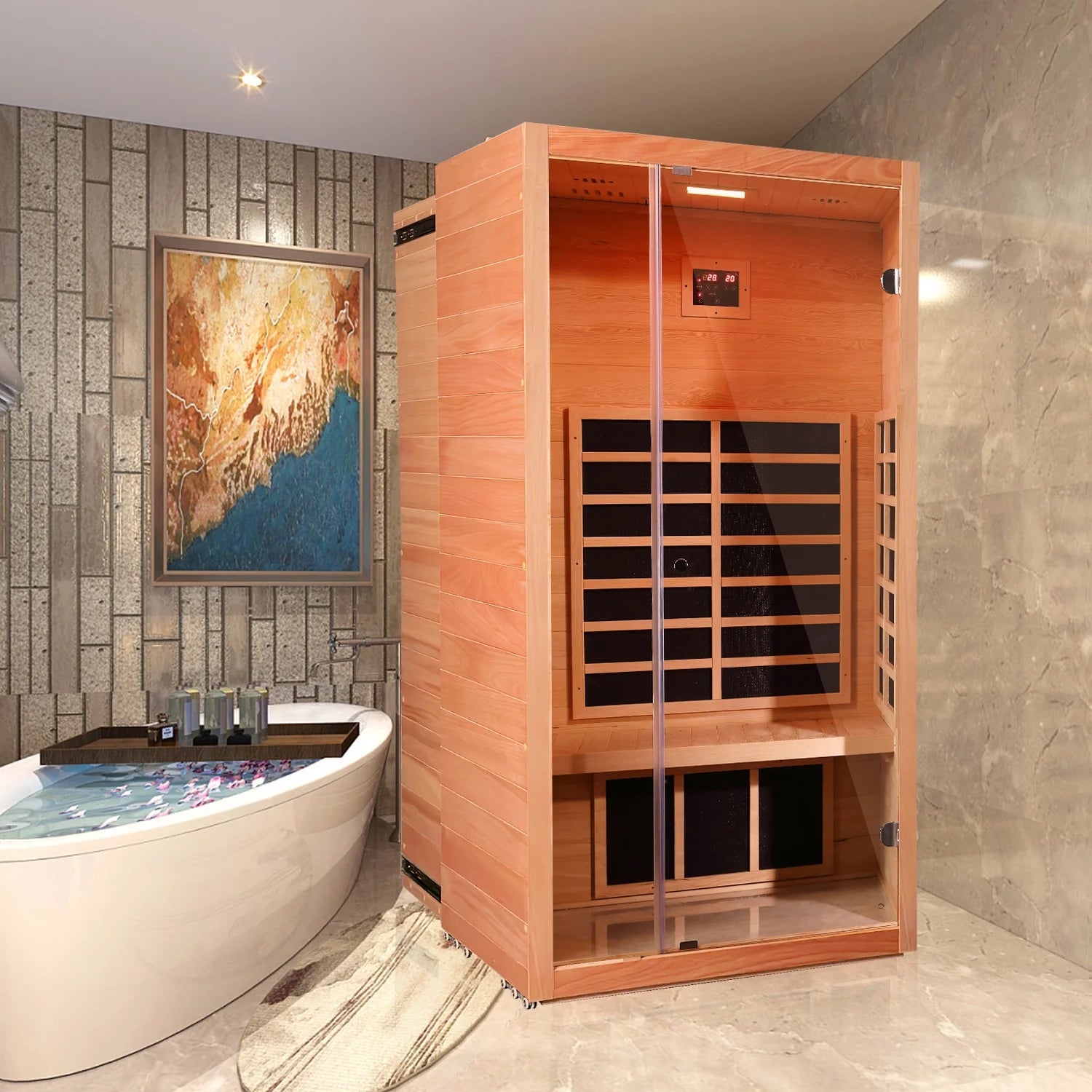 Extendable hemlock infrared sauna rear panel showing build construction